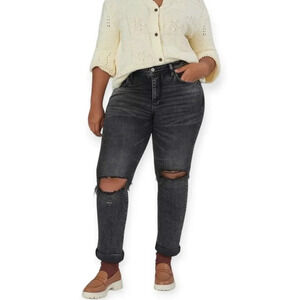 Anthropologie Pilcro Slim Boyfriend Jeans Distressed Washed Black Grey Size 31